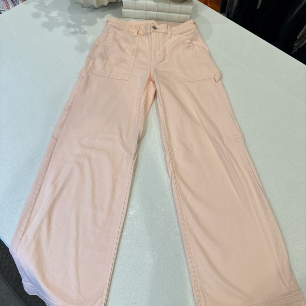 American Eagle Pink Wide-Leg Pants with Flowy Silhouette